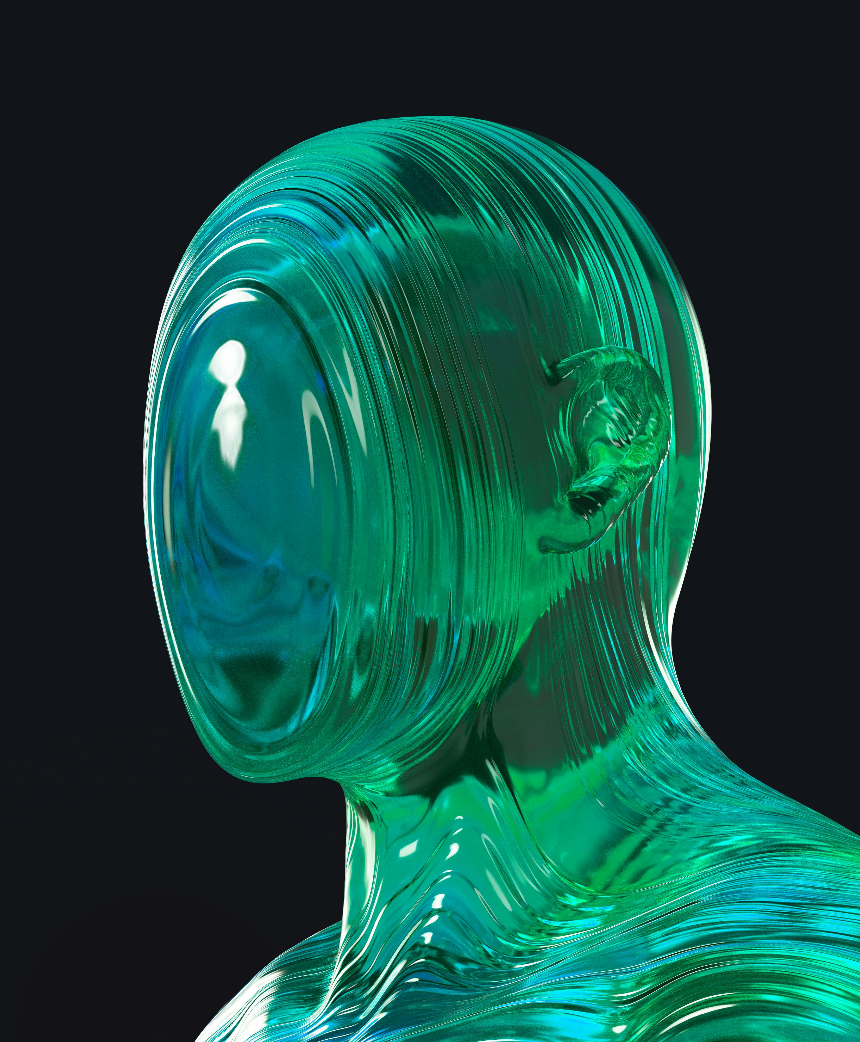 A glass sculpture of a woman's head and shoulders